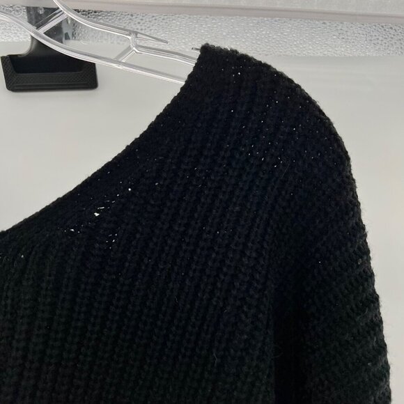 Timing Women's Knit Sweater V-Neck Lace Up Back Black Size Medium - Picture 4 of 9